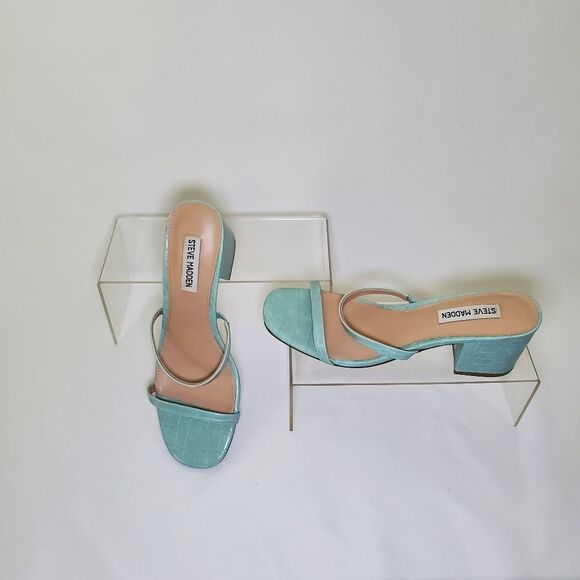 NEW Steve Madden Women's Sandals Size 9.5M Green Block Heel Slip-On Strappy - Picture 7 of 14